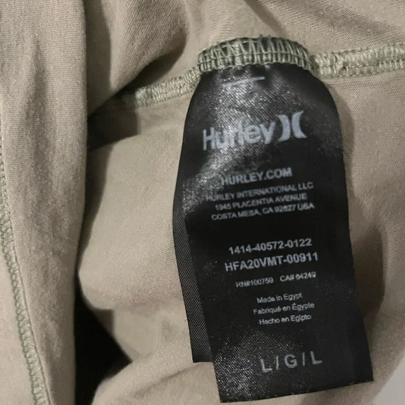 Hurley Men’s Olive Green Short Sleeve Crewneck T-Shirt Size Large - Picture 5 of 6